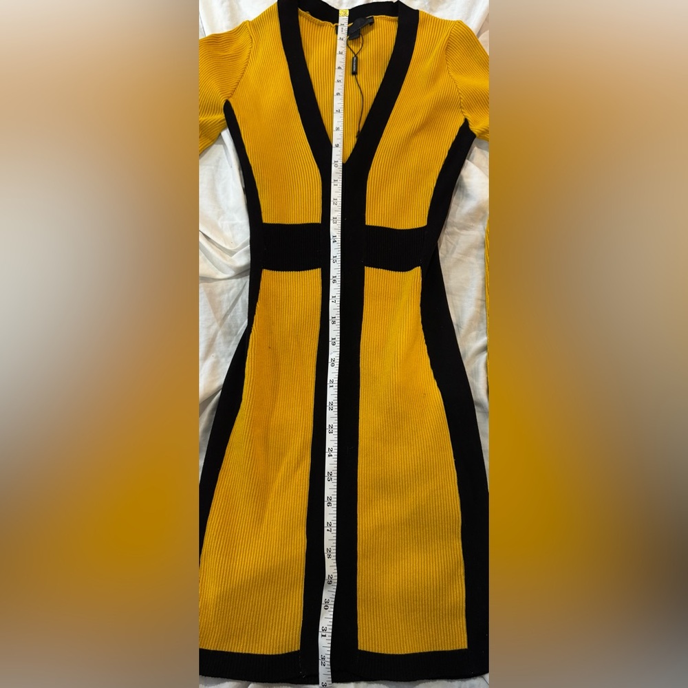 Yellow and Black Ribbed Knit Body-Con Long Sleeve Mini Dress (Size M) - Picture 13 of 13